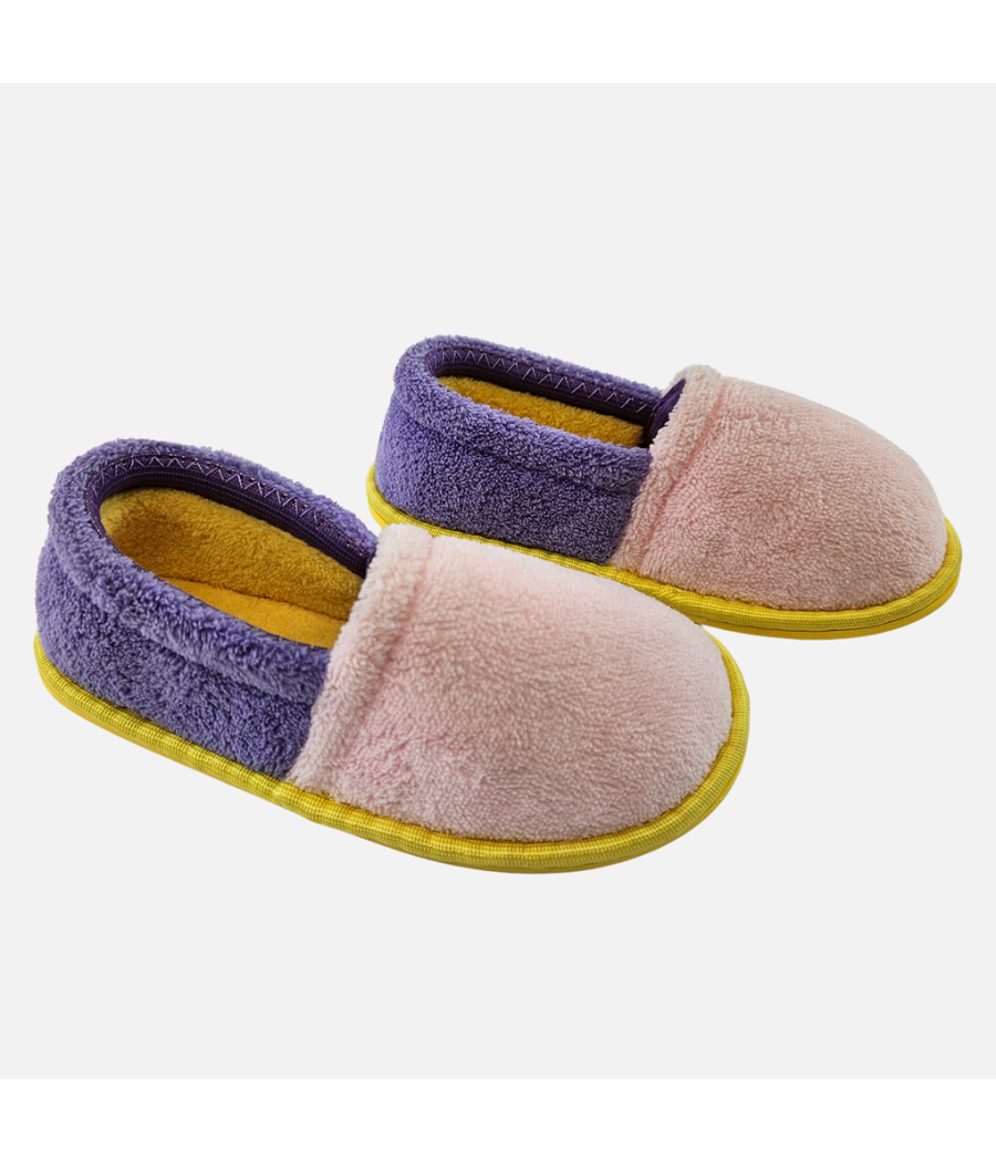 Pink & Violet Toweling Slippers - Girls