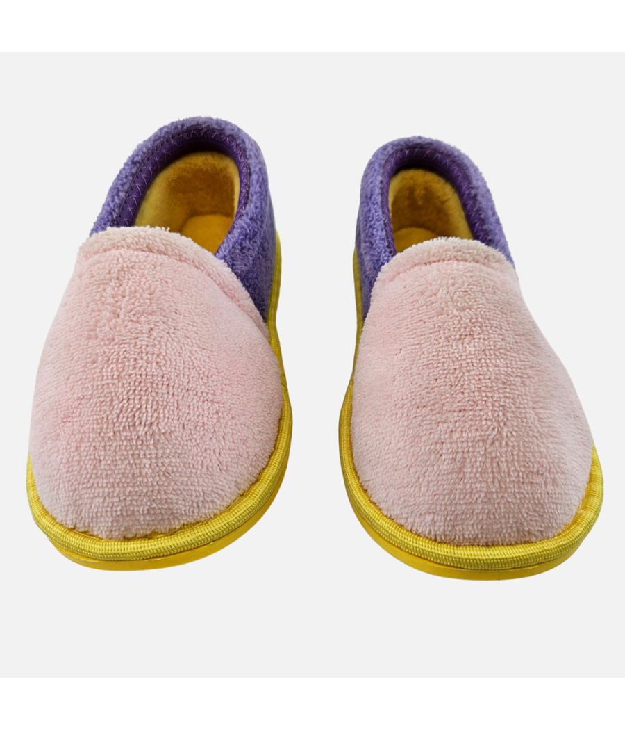 Pink & Violet Toweling Slippers - Girls