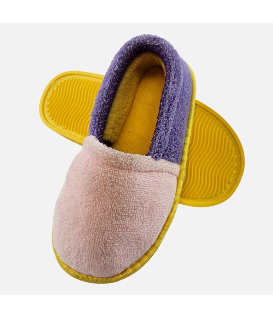 Pink & Violet Toweling Slippers - Girls