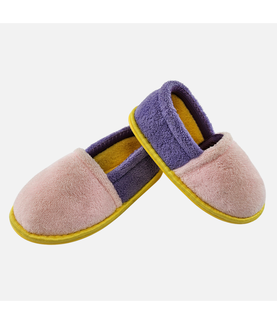 Pink & Violet Toweling Slippers - Girls