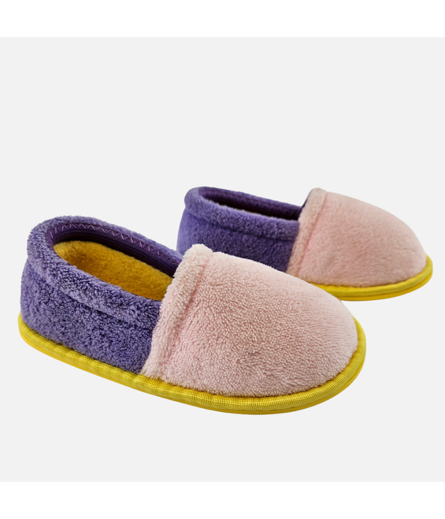 Pink & Violet Toweling Slippers - Girls