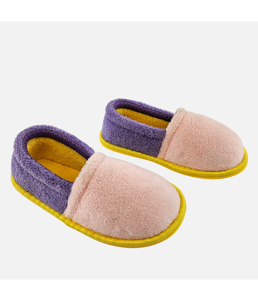 Pink & Violet Toweling Slippers - Girls