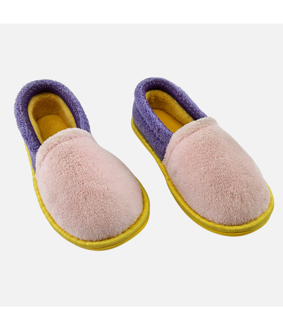 Pink & Violet Toweling Slippers - Girls